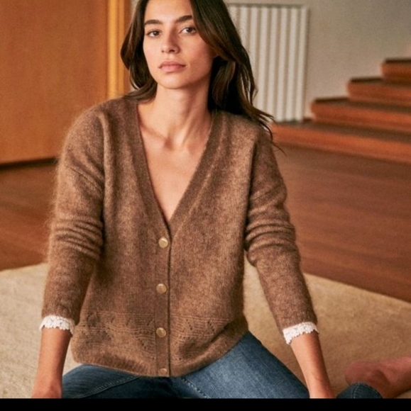 Sezane charles jumper cardigan taupe - Picture 2 of 9